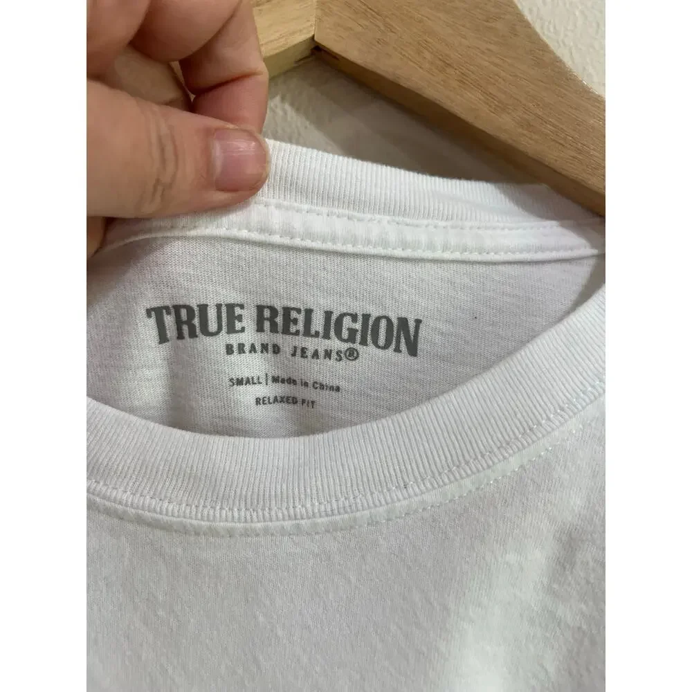 True Religion White Horseshoe Logo Y2K Long Sleeve Graphic Tee Small